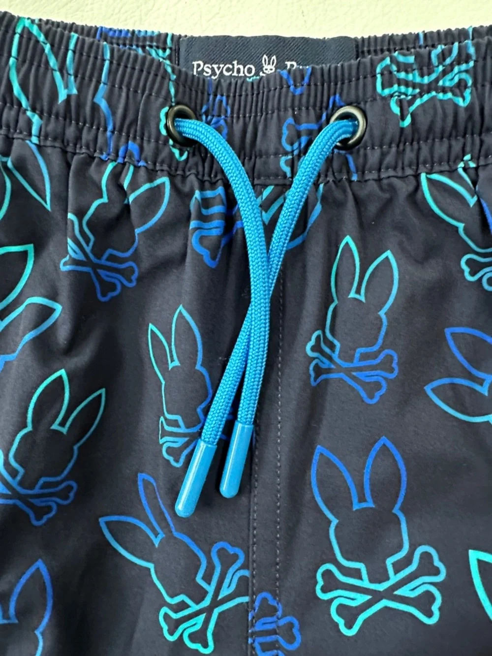 Psycho Bunny Boys Navy Swim Trunks with Blue Bunny Print size M (10-12) - Picture 4 of 9
